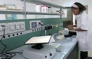 A lab technician checks urine samples on 10 October 2003 at the anti-doping laboratory headquarters in Havana